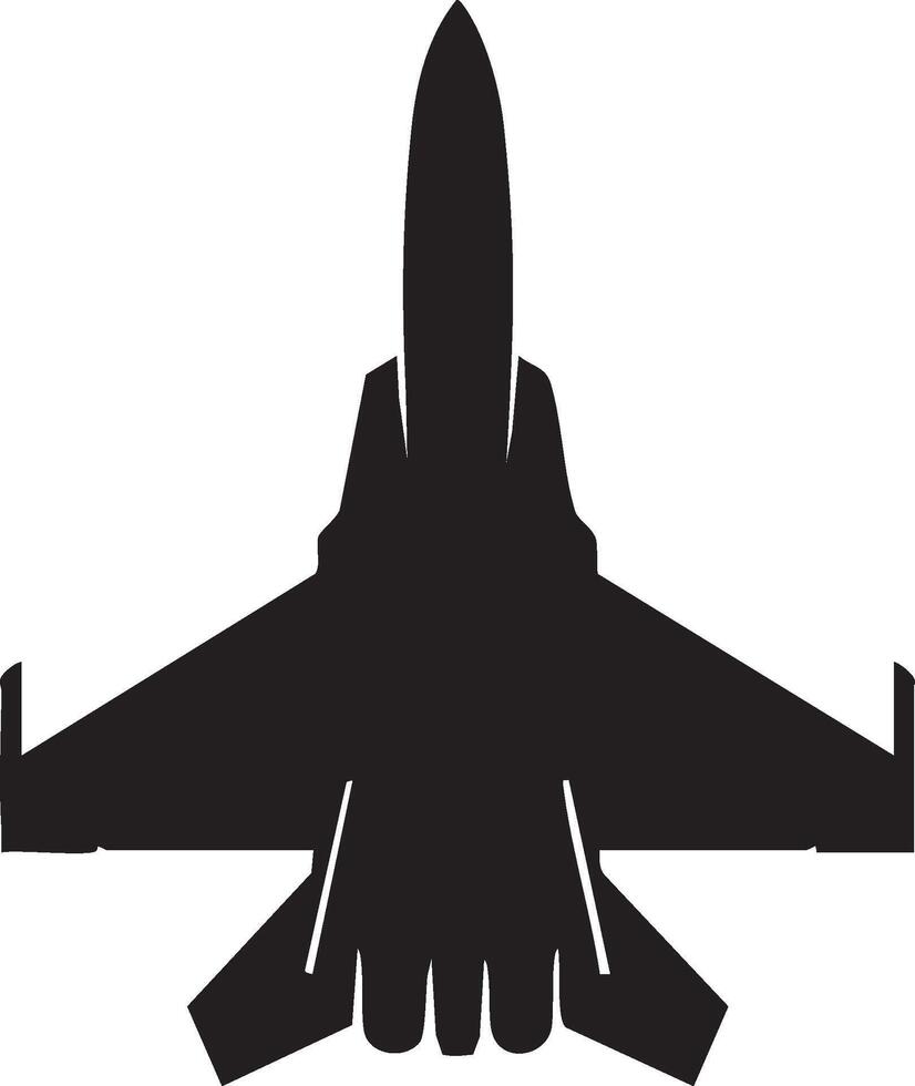 Minimalist Fighter Plane Black Jet Silhouette on White vector