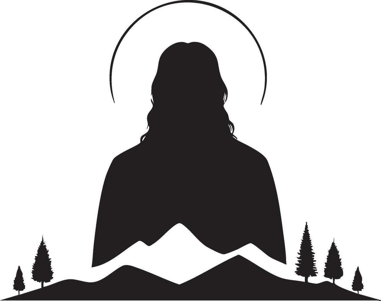 Black Jesus Silhouette Minimal Flat Design Religious Art vector