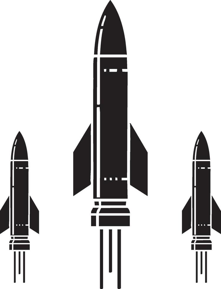 Modern Minimalist Missile Icon Black Silhouette on White Background vector