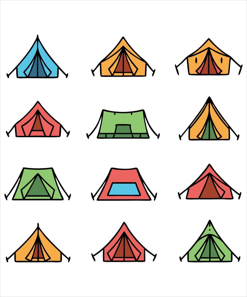 Illustration of Various Camping Tents icon set vector