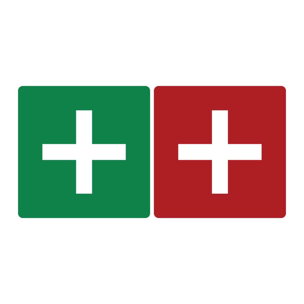 Isolated green red rectangle label of medical first aid kit printable sign vector