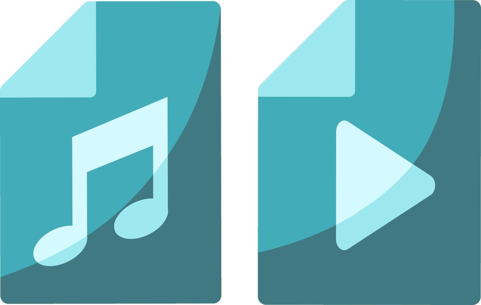 Flat design illustration set of audio and videos file icons in a blend of teal color variations. vector