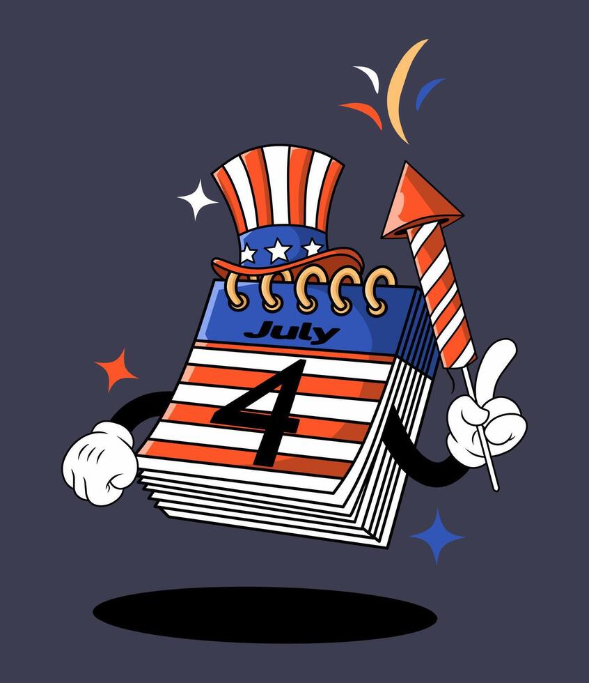 July 4 calendar illustration with fireworks vector