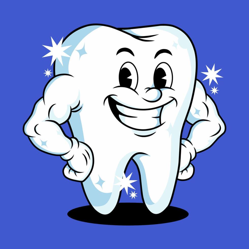 Cartoon muscular tooth with smile vector