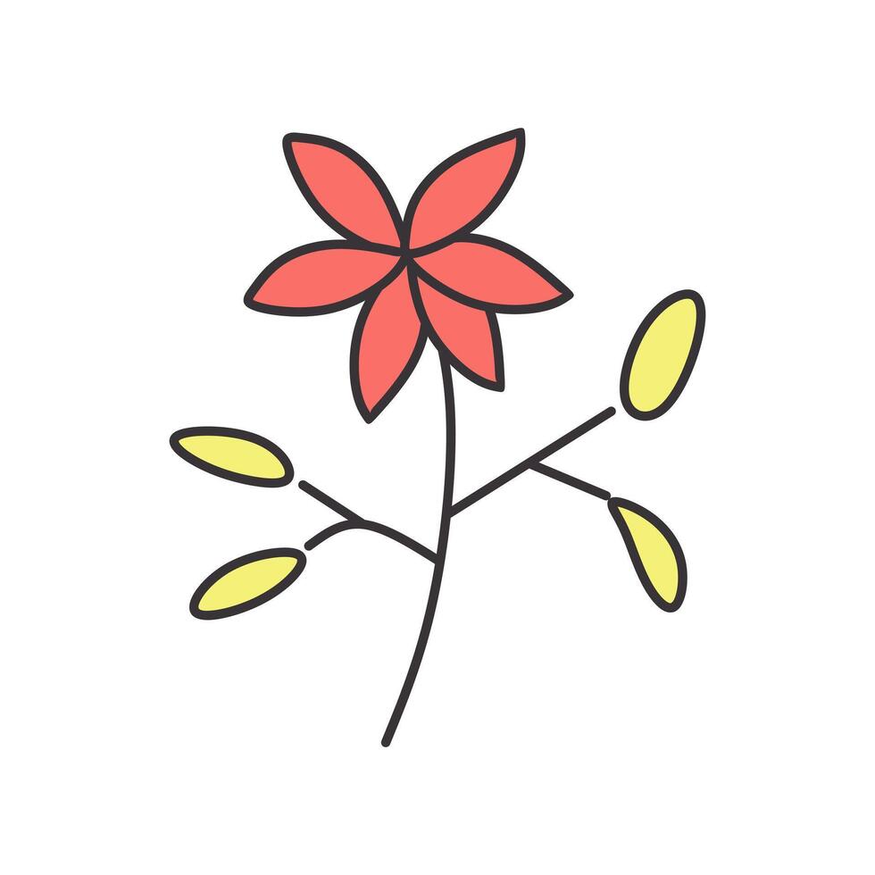 cute floral elements with soft colors and outlines, flowers, leaves, stems vector