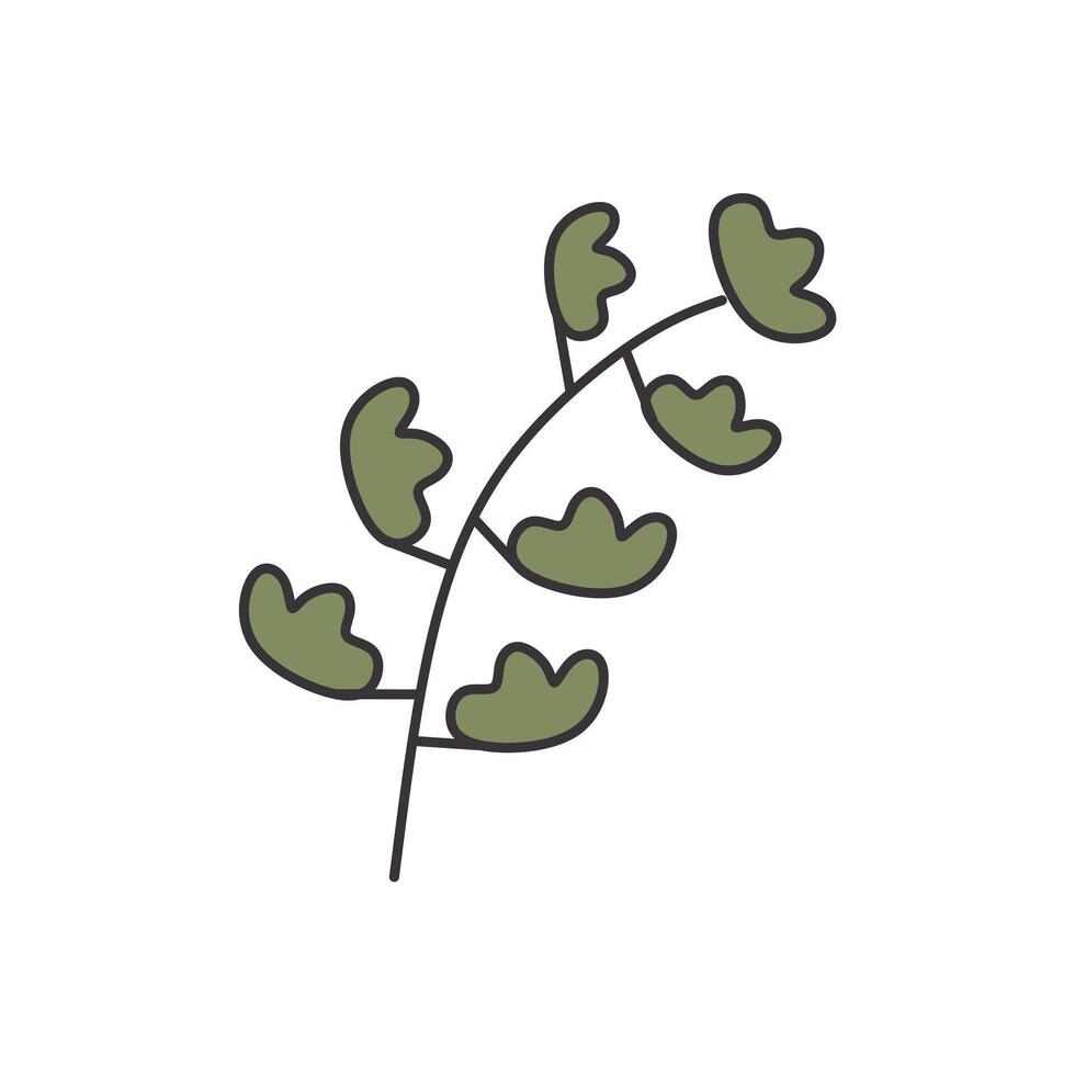 cute green leaves elements with soft colors and outlines vector