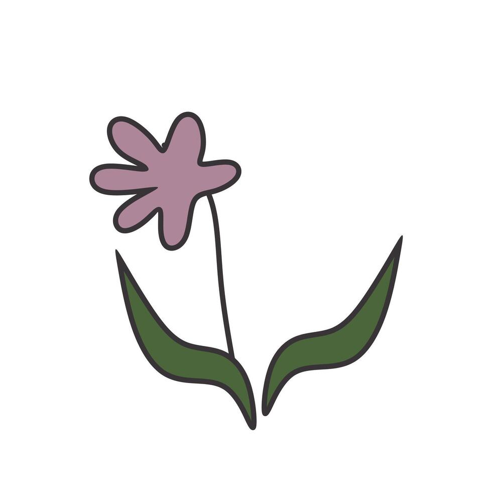 cute purple flower elements with soft colors and outlines. flowers, leaves, stems vector