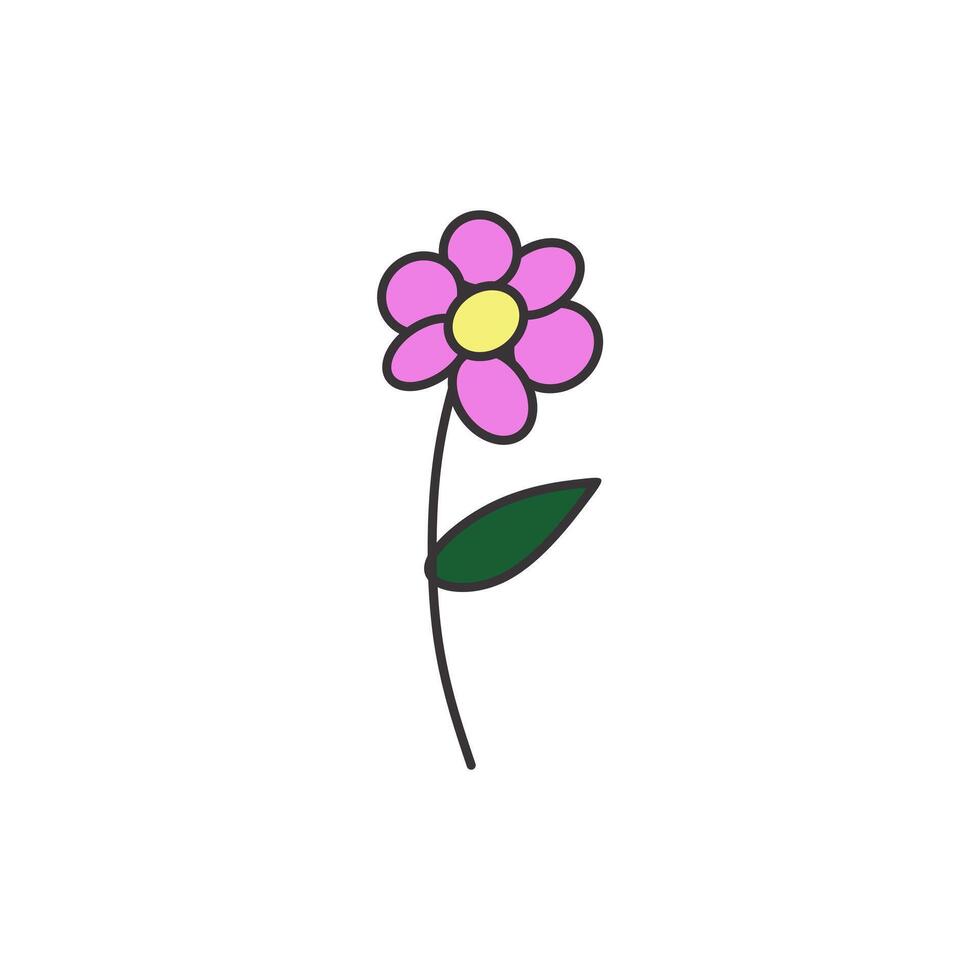 cute pink floral elements with soft colors and outlines. flowers, leaves, stems vector