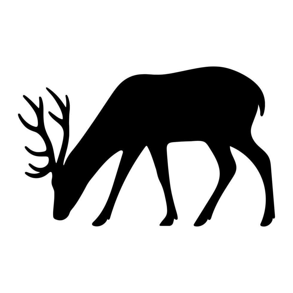 Deer silhouette grazing side view vector
