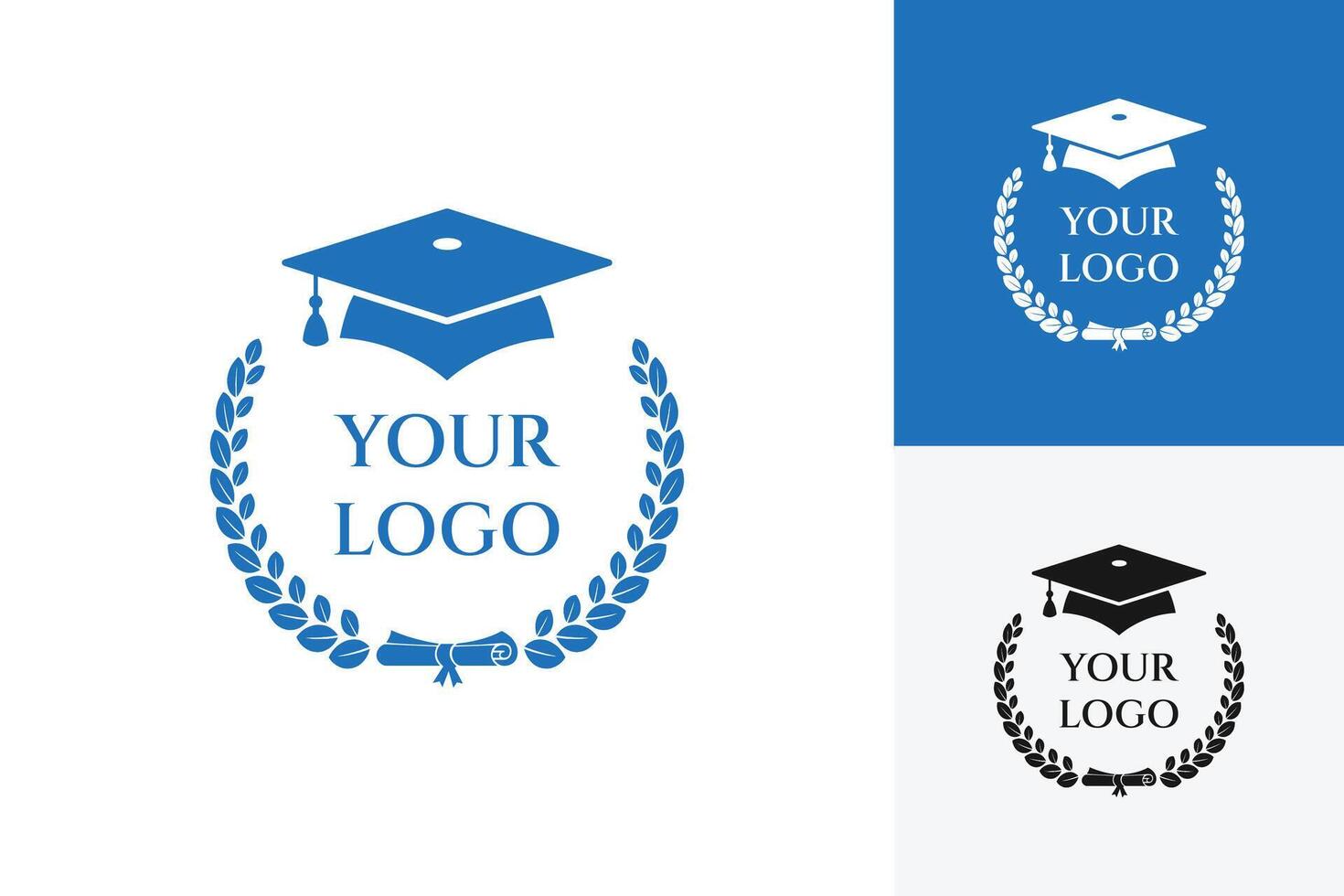 Graduation Cap and Laurel Wreath Logo Template vector