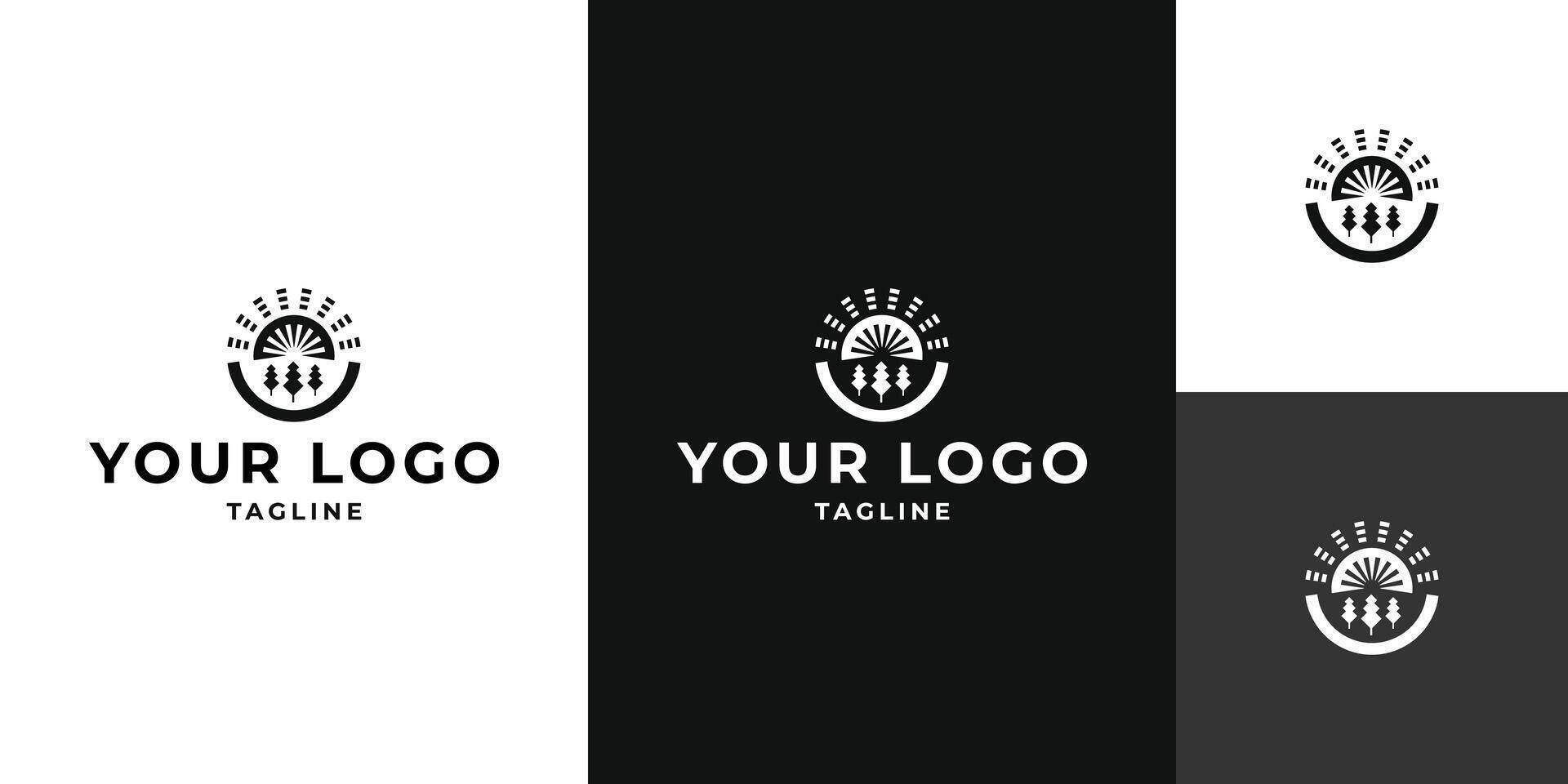 Minimalist Sunrise and Trees Logo vector