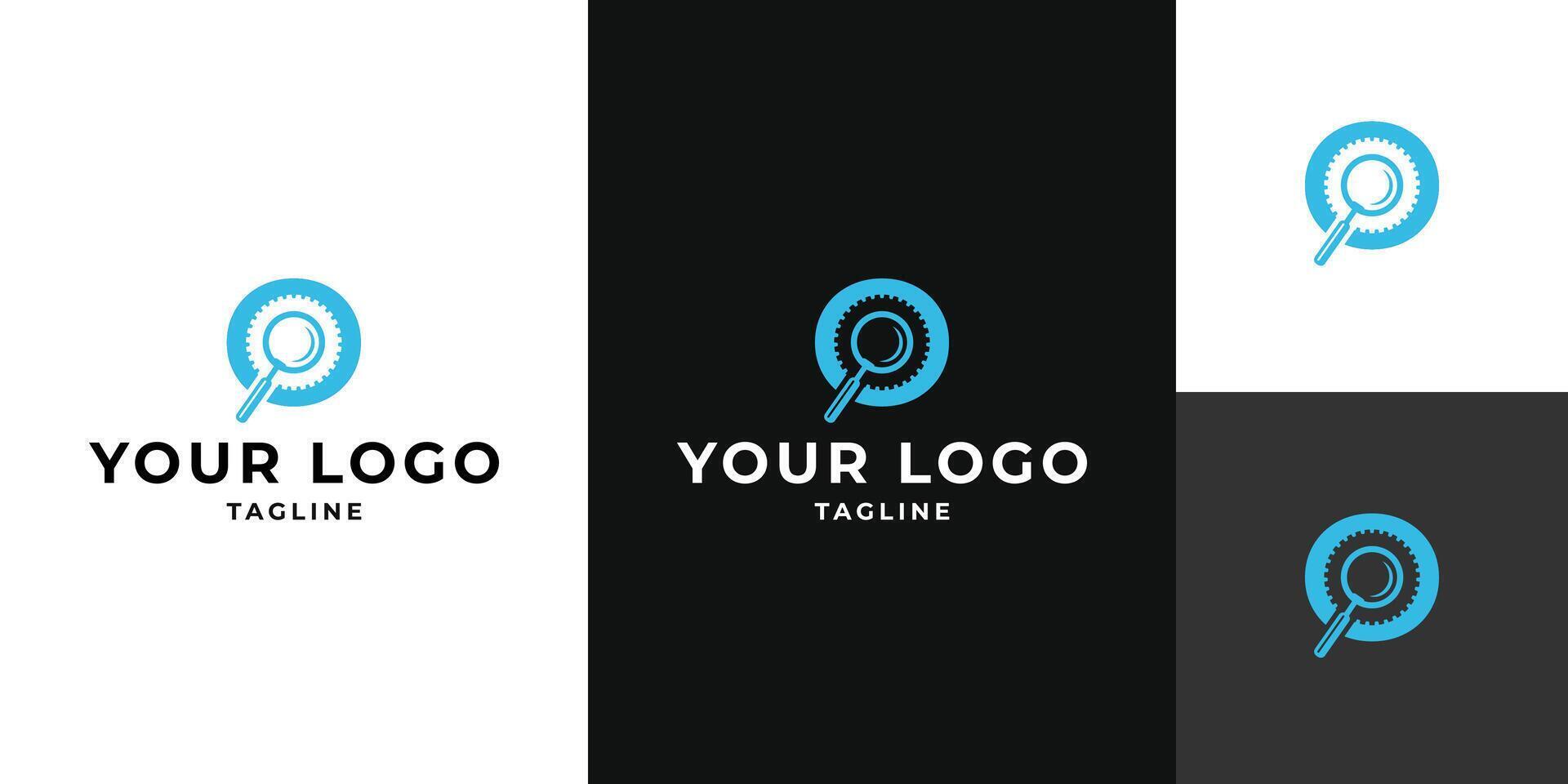 Modern Gear and Magnifying Glass Logo Design vector