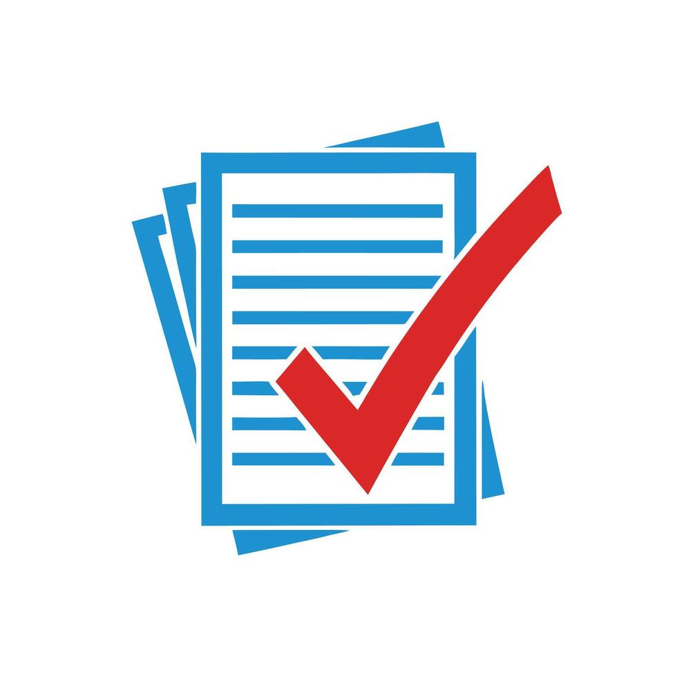 Blue document with red checkmark approval vector