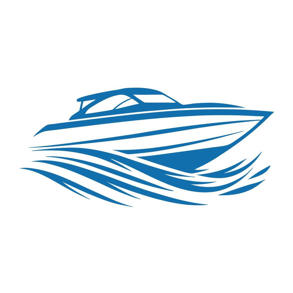 Sleek blue motorboat gliding through stylized waves water speed vector