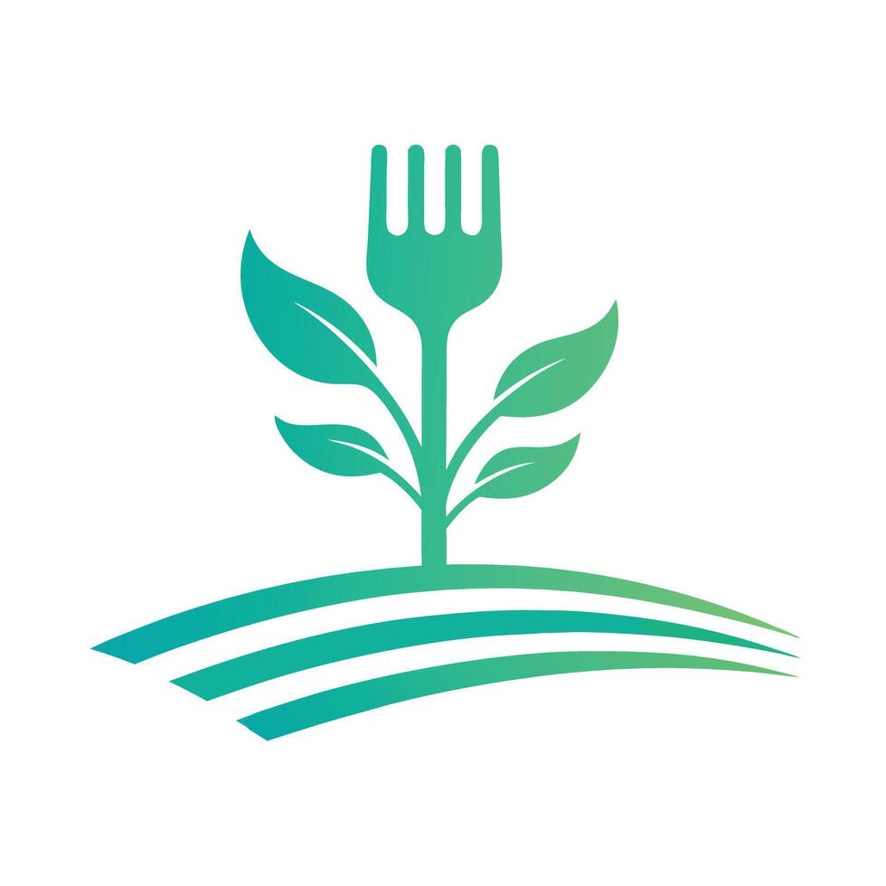 Fork sprout with leaves growing from curved ground plant growth vector