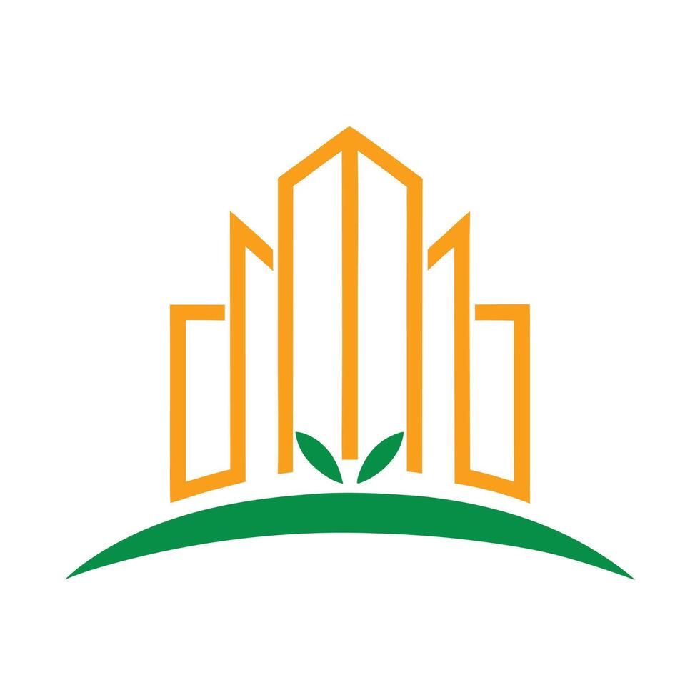 Orange skyscraper abstract with green leaf accents architecture building vector