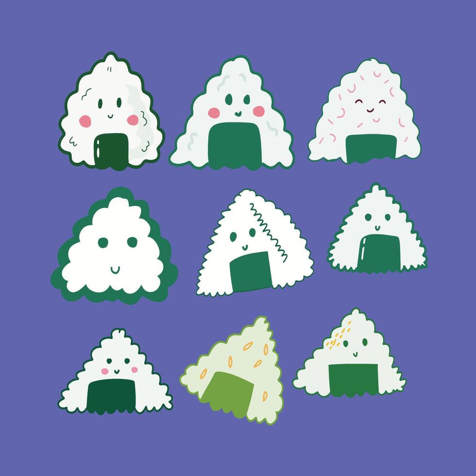 Yummy Onigiri Trio Classic Japanese Snack vector