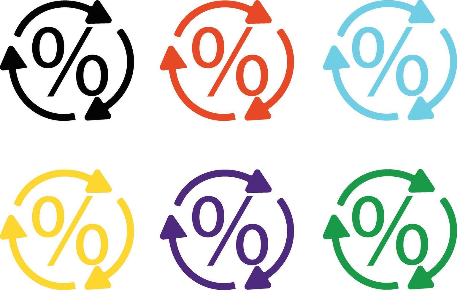 Sixt percentage icons set isolated on white background vector