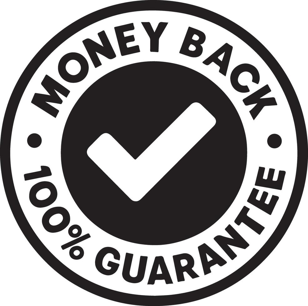 Illustration of money back guarantee 100 percent check mark icon isolated on white background vector