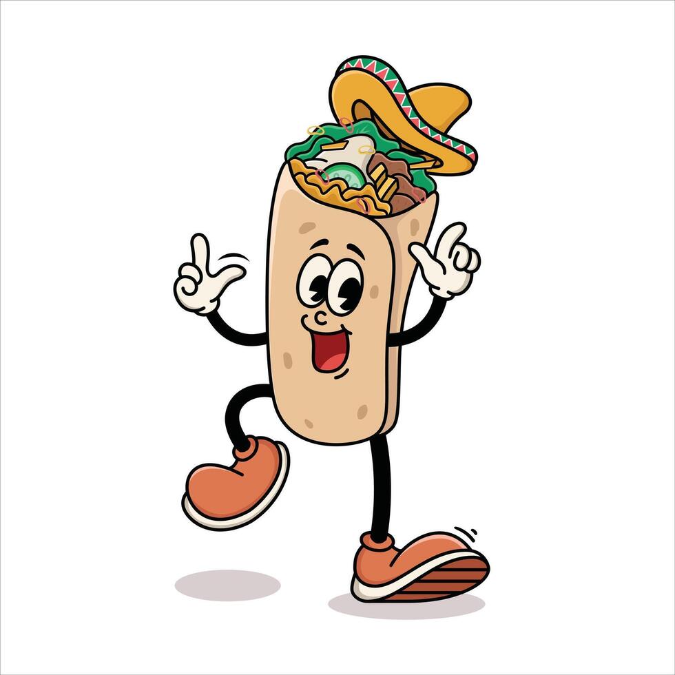 Cartoon Burrito Mascot Dancing with Sombrero vector