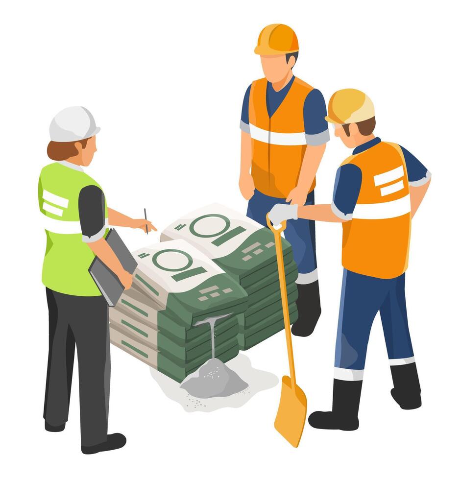 Construction workers with cash piles vector