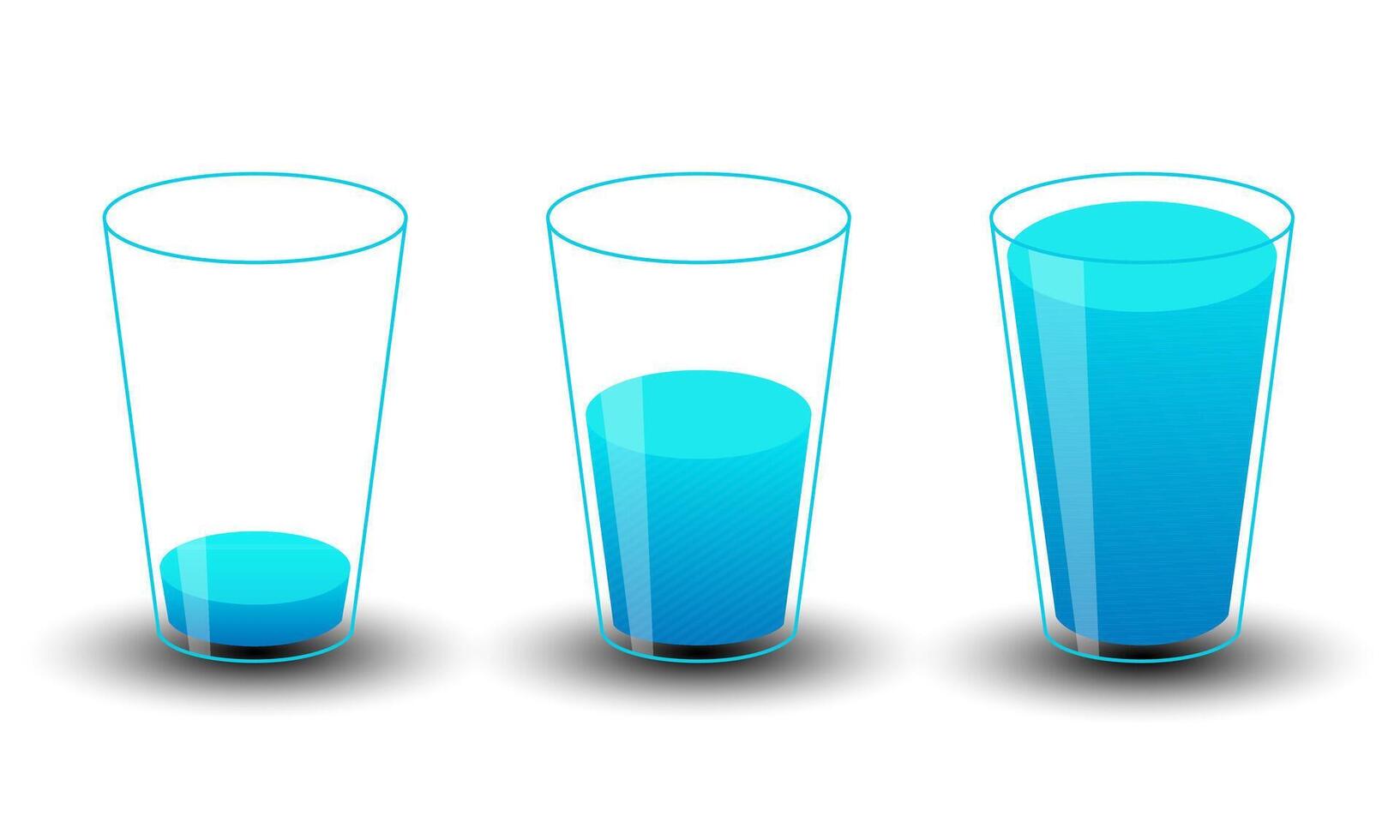 Three water glasses Isolated on white. Empty, Half and Full vector