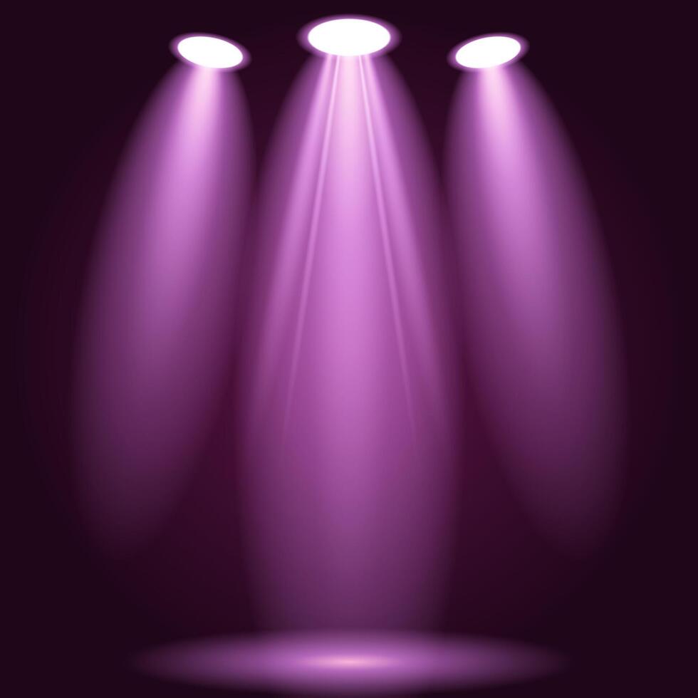 Glowing stage lanterns design. realistic illustration pink spotlight illumination isolated on transparent background. Collection Lamps light on transparent background. vector