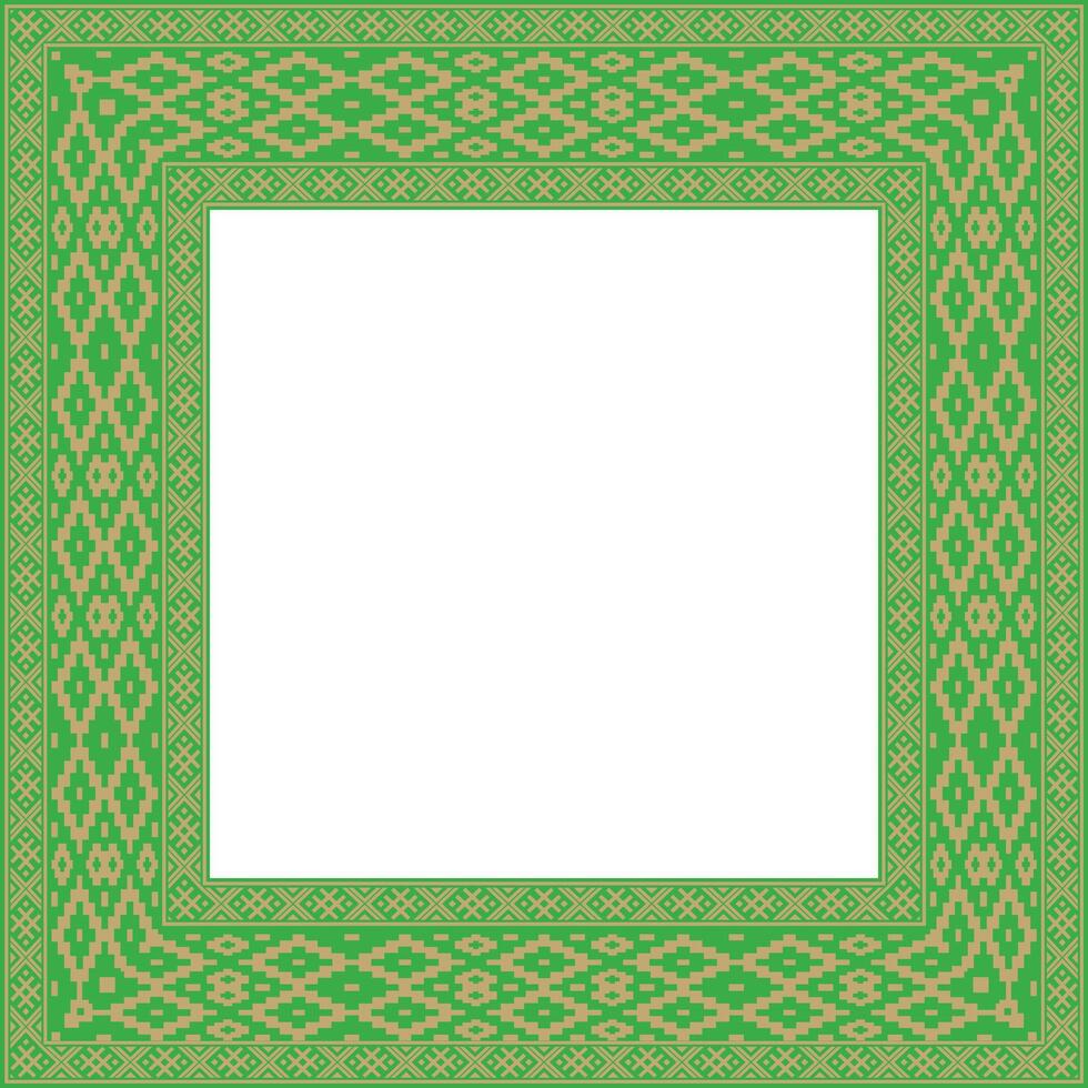 green gold square belarusian national ornament frame. Ethnic pattern rectangle of Slavic peoples, Russian, Serb, Pole, Bulgarian vector