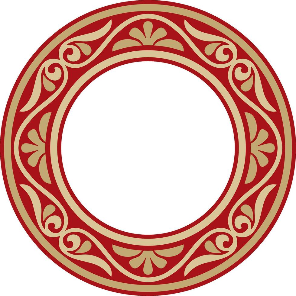 gold and red round classic byzantine ornament. Circle, ring, border, Ancient Greece, Eastern Roman Empire frame. Russian Orthodox Church vector