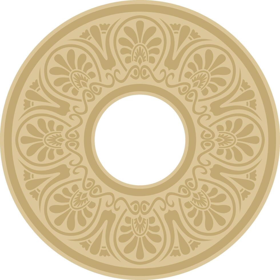 golden classic Greek round ornament. Circle of Ancient Greece and the Roman Empire. Byzantine painting of walls, floors and ceilings. Decoration of Europe palace vector