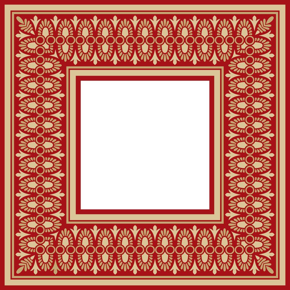 Classic Greek red and gold square ornament. pattern, ancient Hellenic rectangle vector