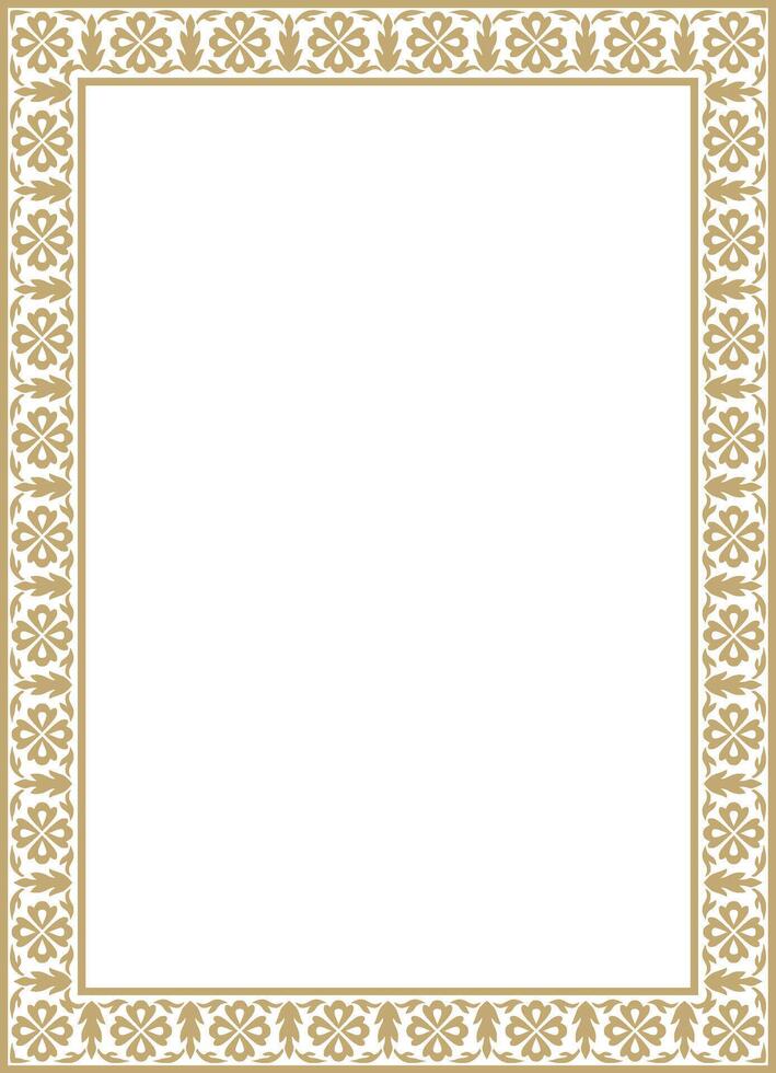 golden square Turkish national ornament. Ottoman border, frame. Ethnic floral rectangle, Seljuk Turks pattern. Decoration Sultan's palaces. vector