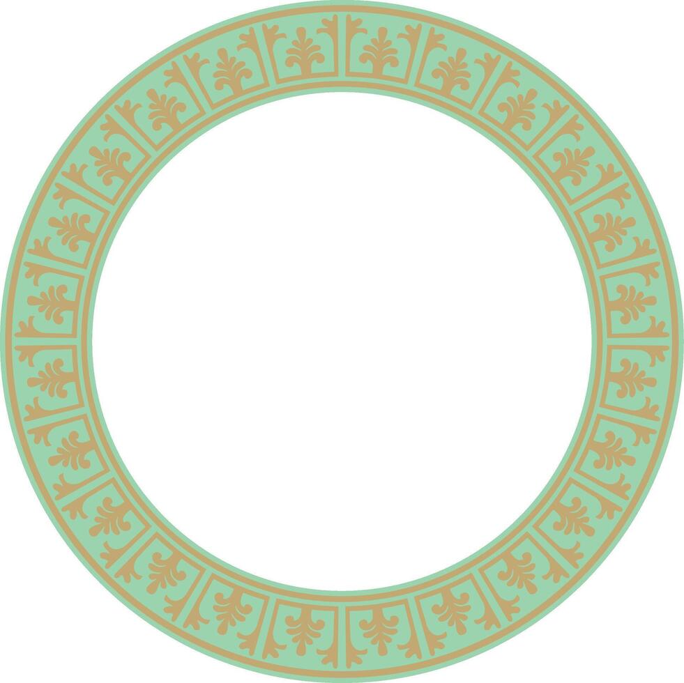 gold with green round classic byzantine ornament. Circle, ring, border, Ancient Greece, Eastern Roman Empire frame. Decor Russian Orthodox Church vector