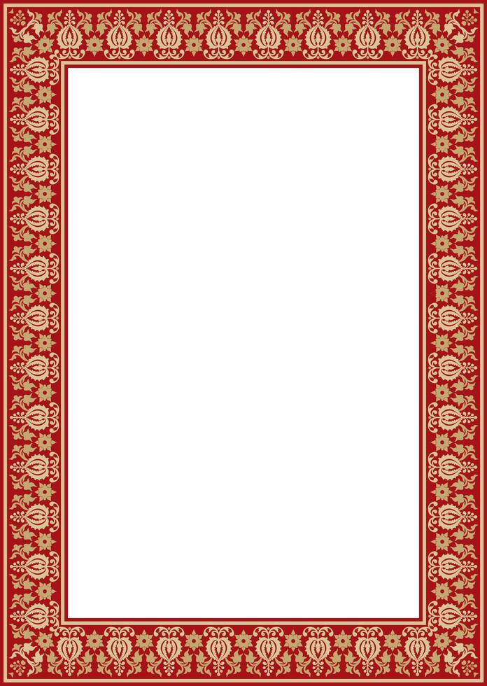 square gold with red ancient Russian ornament. Slavic rectangle, border, frame. Paint royal chambers. vector