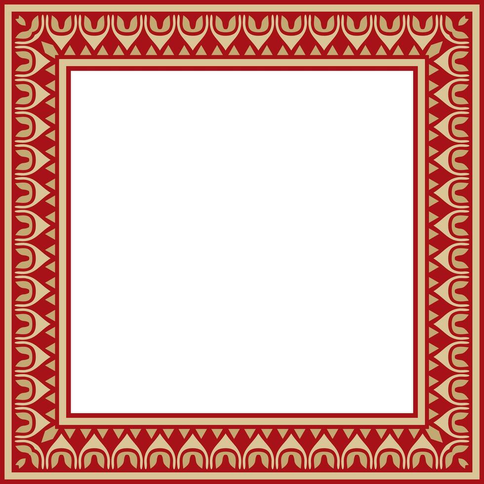 Classic Greek red and gold square ornament. pattern, ancient Hellenic rectangle. European border. vector
