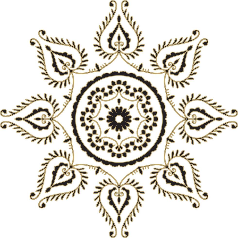 Uzbek gold and black round ornament. Turkic circle, ring. Cultural heritage of Central Asia vector