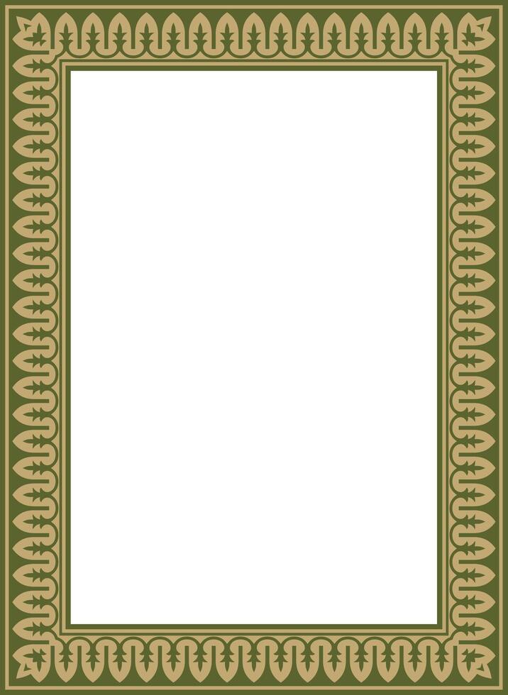 square gold with green national Persian ornament. Rectangle, frame, border, ethnic pattern Iran, Iraq, Tajikistan vector