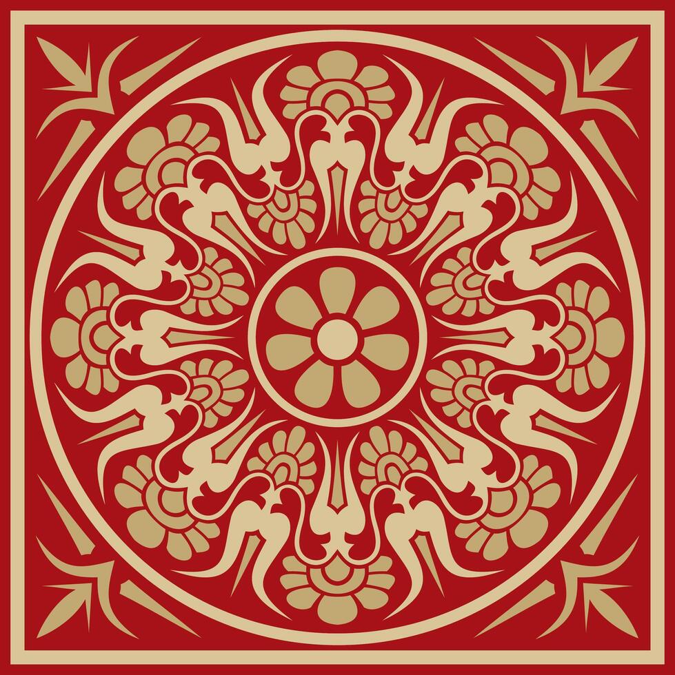 gold with red classic Greek square ornament. Rectangle of Ancient Greece and Roman Empire. Byzantine painting of walls, floors and ceilings. Decor Europe palaces. vector