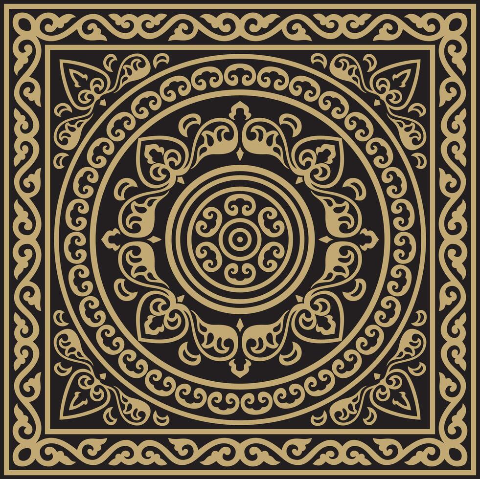 square gold and black ancient Russian ornament. Slavic rectangle, border, frame. Paint royal chambers. vector