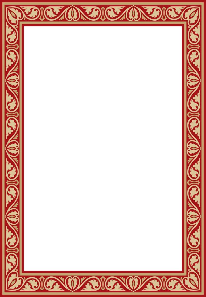 gold and red square classic byzantine ornament. Rectangle, border, Ancient Greece, Eastern Roman Empire frame. Russian Orthodox Church vector