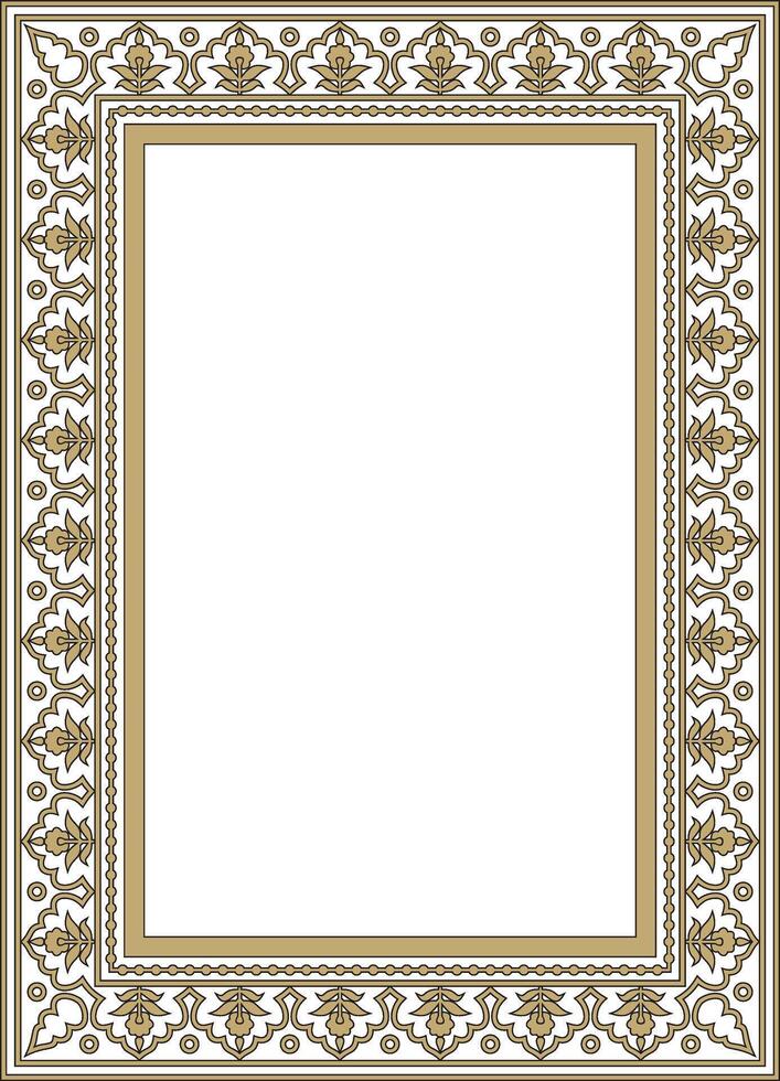 gold with black square Turkish national ornament. Ottoman border, frame. Ethnic floral rectangle, Seljuk Turks pattern. Decoration Sultan's palaces. vector