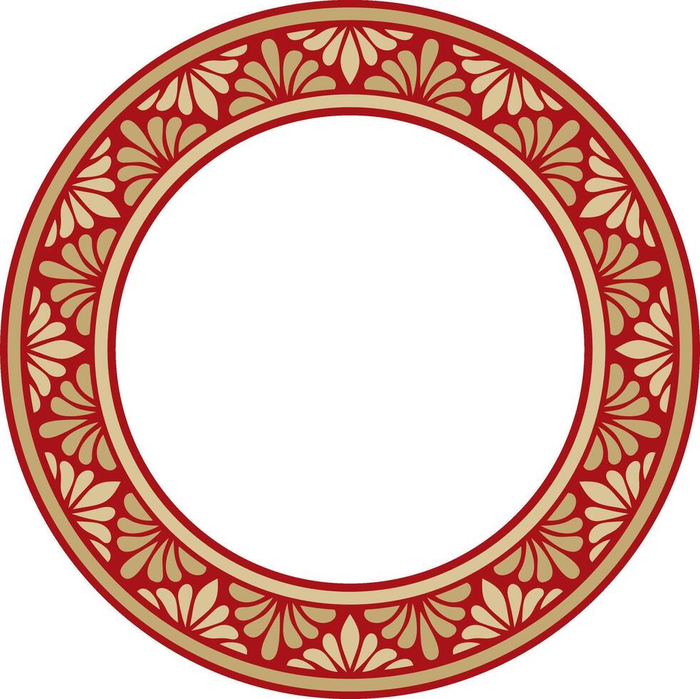 gold with red round classic byzantine ornament. Circle, ring, border, Ancient Greece, Eastern Roman Empire frame. Decor Orthodox vector