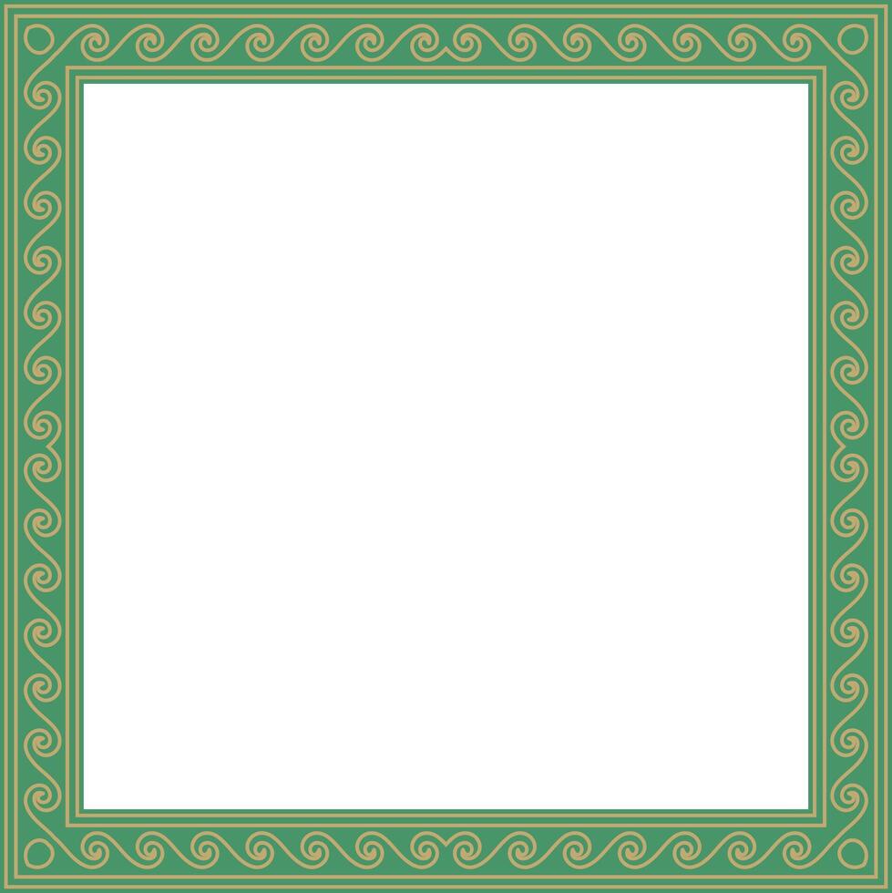gold with green classic Greek square ornament. Rectangle of Ancient Greece and Roman Empire. Byzantine paint walls, floors and ceiling vector