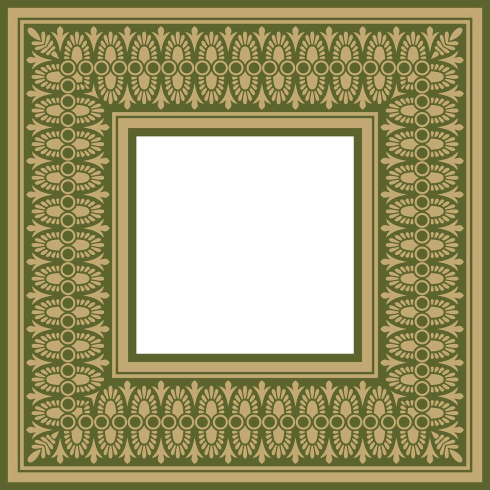 Classic Greek green and gold square ornament. pattern, ancient Hellenic rectangle. Europe border vector