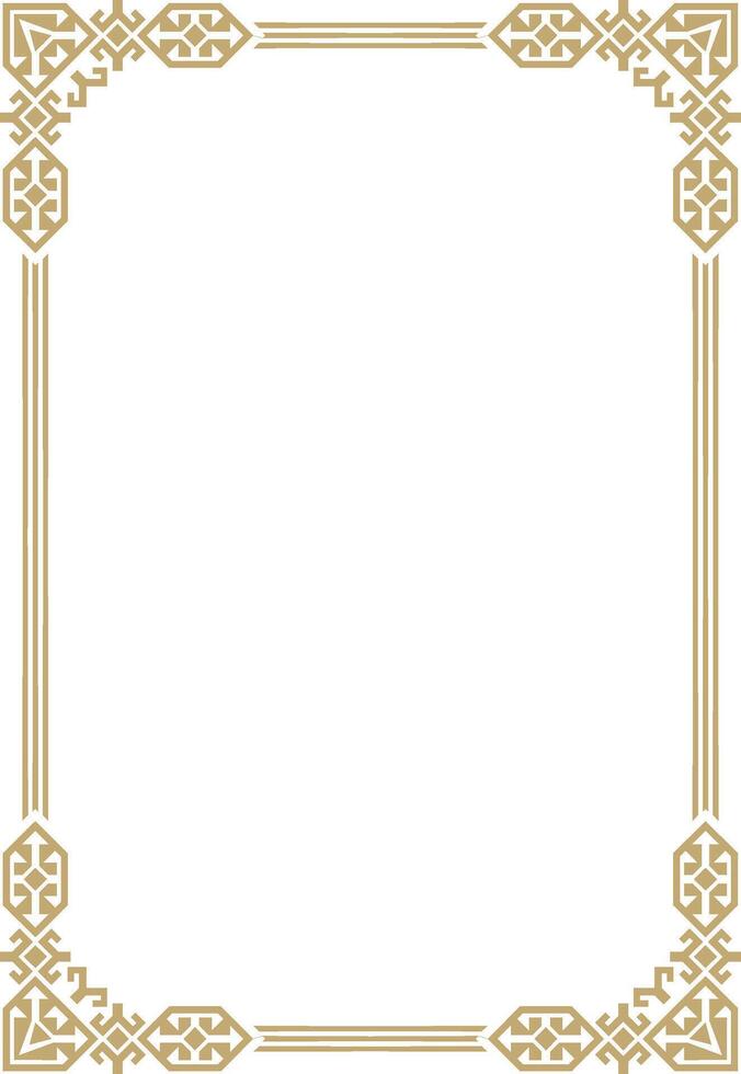 Kazakh gold national ornament, Ethnic pattern of the Turkic peoples. Drawing of nomads. Yurt decoration. Frame, vignette page vector