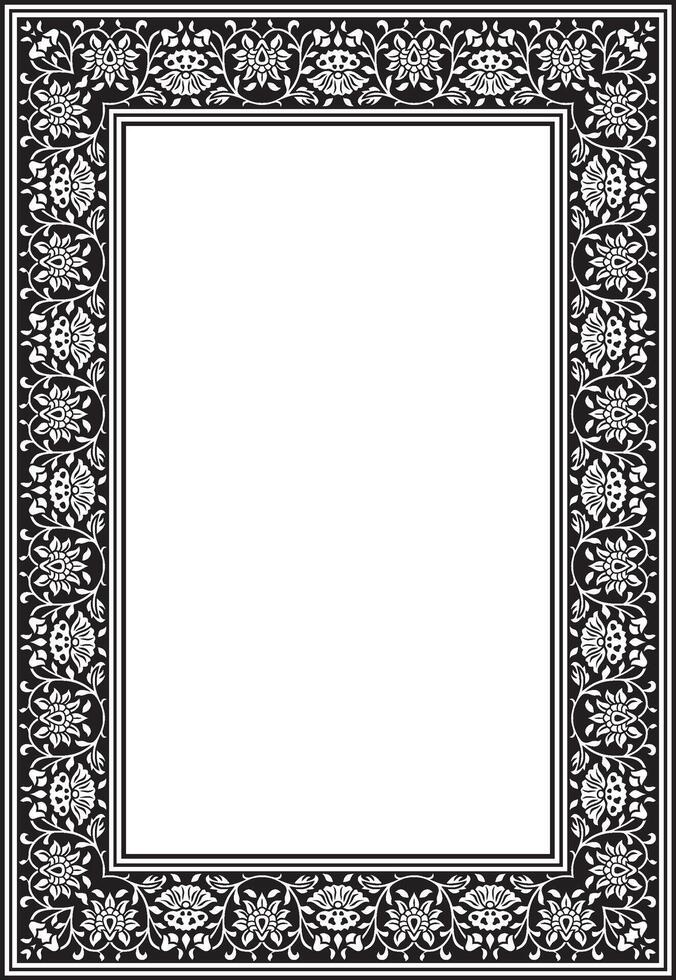 monochrome black square turkish national ornament. Ottoman border, frame. Ethnic floral rectangle, Seljuk Turks pattern. Decoration Sultan's palaces vector