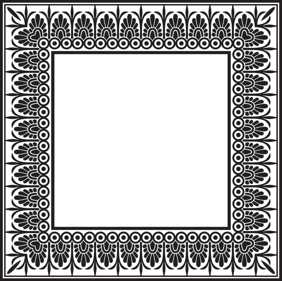 black monochrome classic Greek square ornament. Rectangle of Ancient Greece and Roman Empire. Byzantine painting of walls, floors and ceilings. Decor Europe palace vector