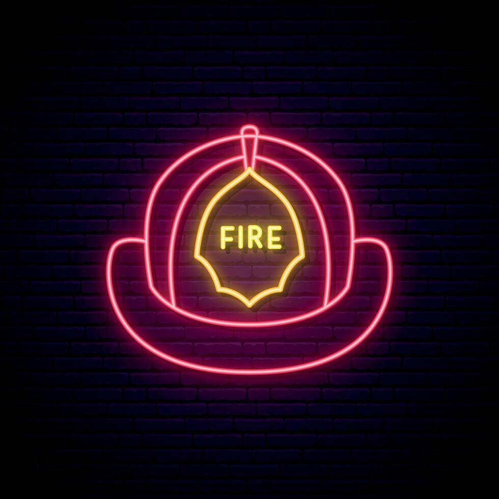 Neon fireman helmet sign vector