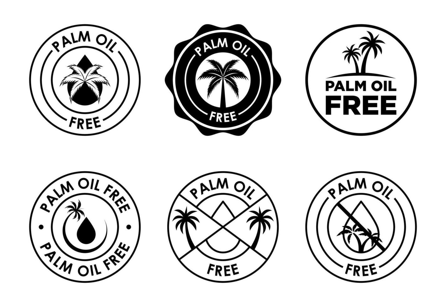 Palm oil free icons set design, healthy organic food, No palm oil badge sign black on white background vector