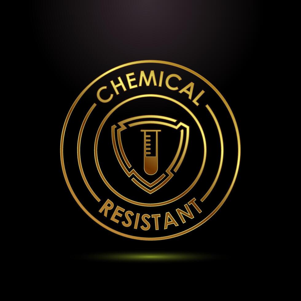 Chemical resistant icon illustration, Chemical resistant sign in gold color style vector